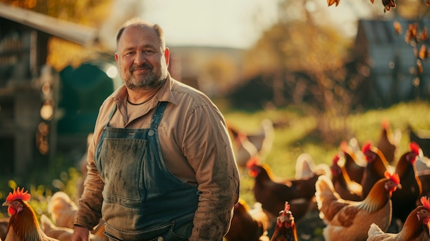 Foto grátis chicken farm scene with poultry and people