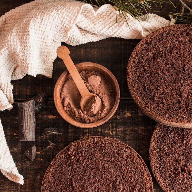 Chocolate saboroso e composição de bolo