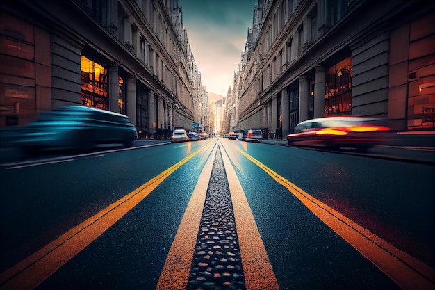 Cidade de carros em alta velocidade com movimento borrado ganha vida ia generativa