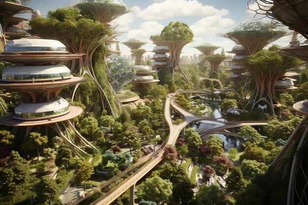 Cidade futurista e amiga do ambiente com espaços verdes