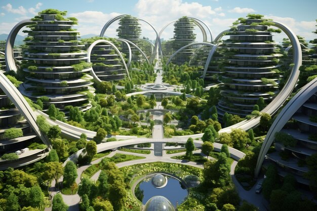 Cidade futurista e amiga do ambiente com espaços verdes