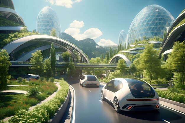 Cidade futurista e amiga do ambiente com espaços verdes