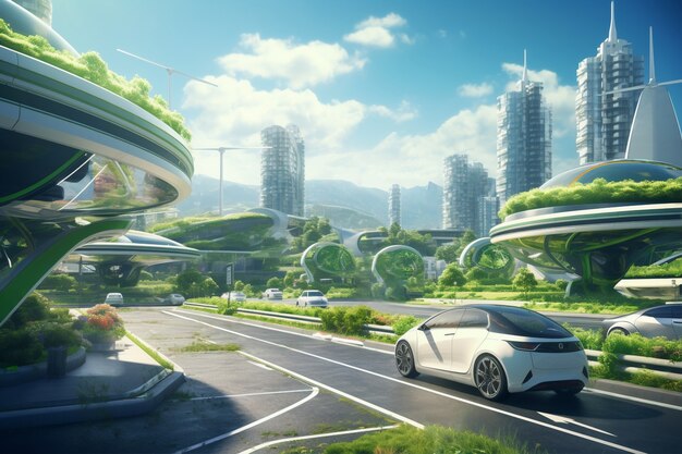 Cidade futurista e amiga do ambiente com espaços verdes