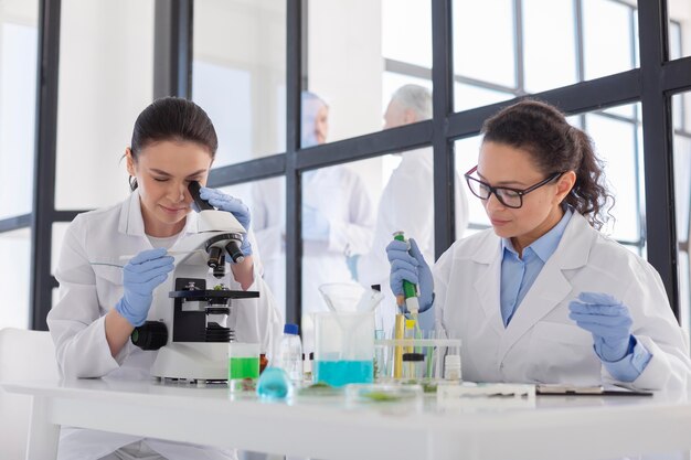 Cientistas trabalhando em laboratório de tiro médio