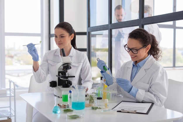 Cientistas trabalhando em laboratório