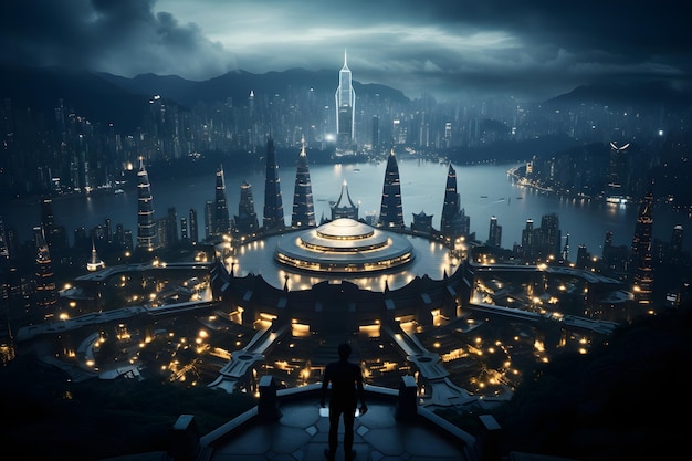 Foto grátis cinematográfica futurista enorme cidade labirinto