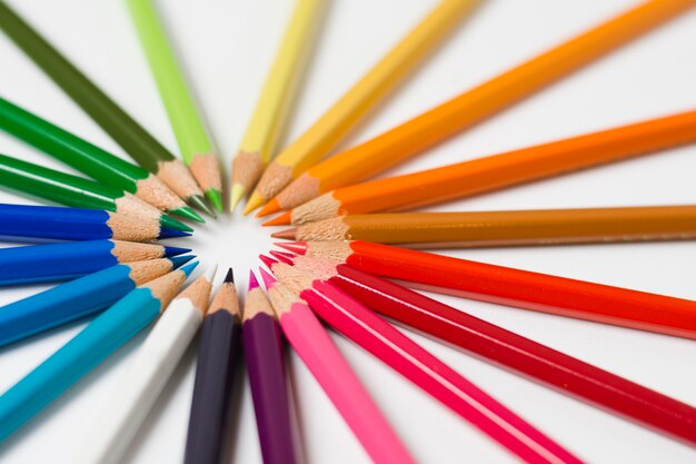 Círculo colorido de lápis afiados
