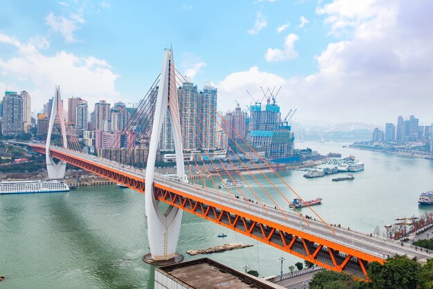 Cityscape, skyline, chongqing, nuvem, céu