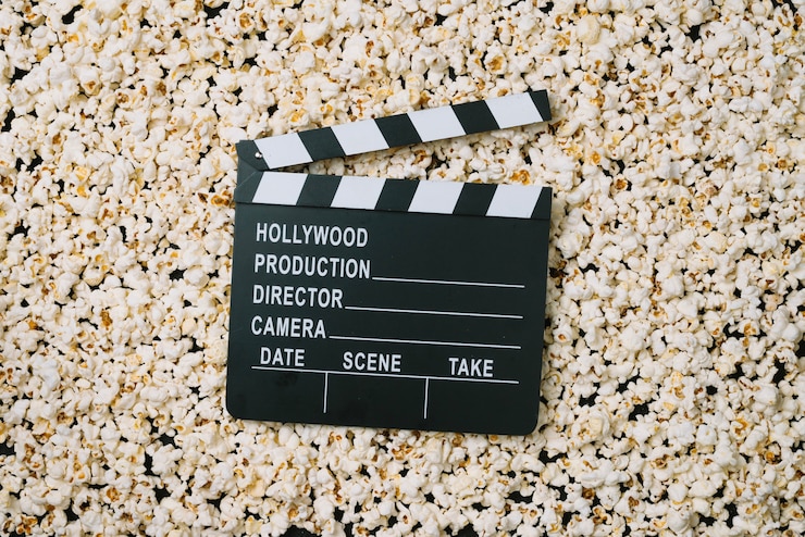 Foto grátis clapperboard em branco na pipoca