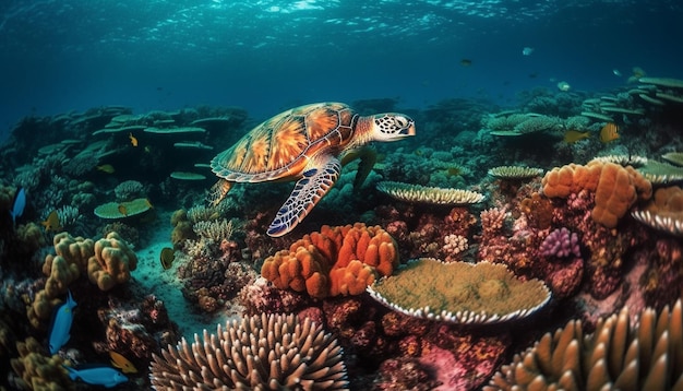 Foto grátis clima tropical abaixo da tartaruga marinha de recife gerada por ia