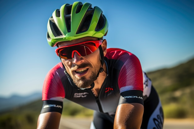 Foto grátis close da cabeça do ciclista enquanto andava de bicicleta