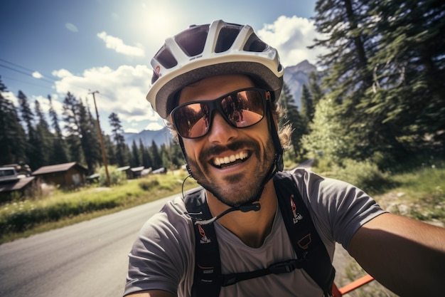 Foto grátis close da cabeça do ciclista enquanto andava de bicicleta