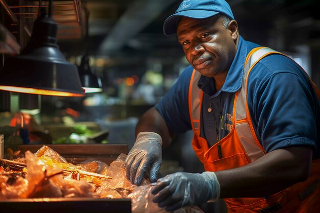 Close de um homem cozinhando comida de rua na cidade de Nova York