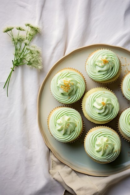 Foto grátis close em cupcakes verdes