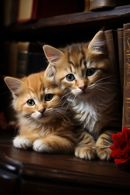 Close em gatinhos adoráveis dentro de casa