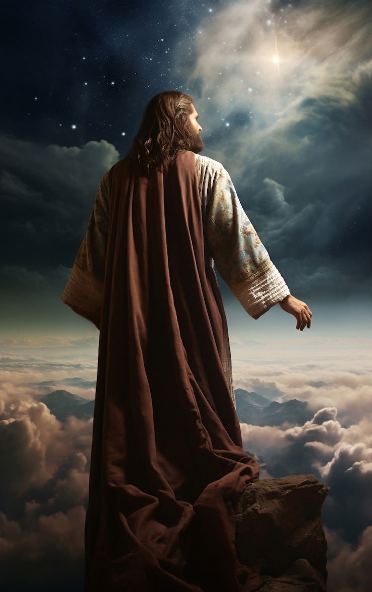 Foto grátis close em jesus olhando para o mundo