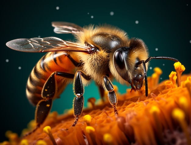 Close na abelha coletando néctar