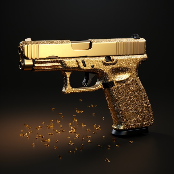 Foto grátis close na arma dourada com glitter