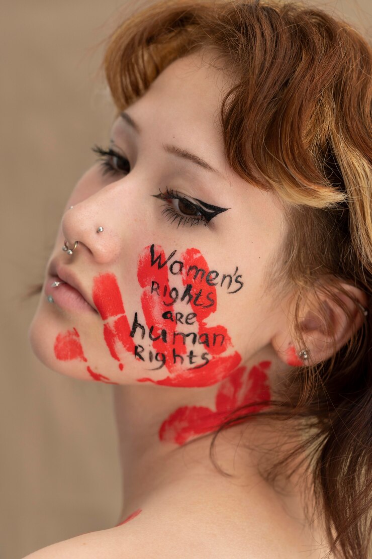 Foto grátis close na mulher expressando a mensagem da revolução