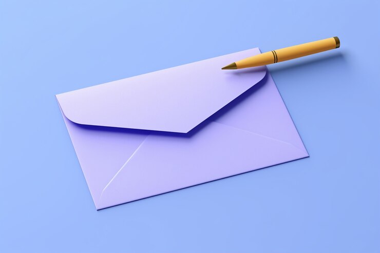 Foto grátis close na renderização 3d de caneta com envelope
