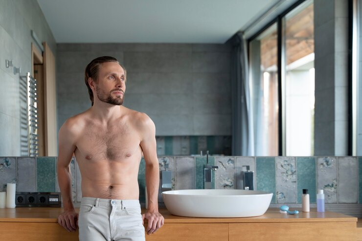 Foto grátis close no homem em seu banheiro