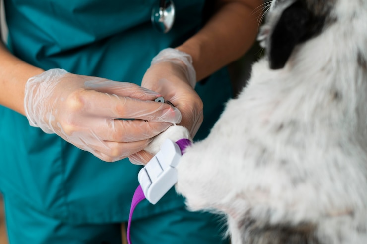 Foto grátis close no veterinário cuidando do cachorro