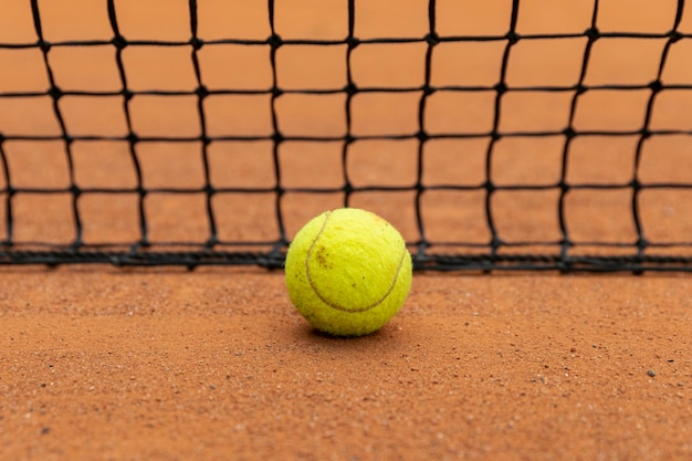 Close-up, bola tênis, perto, rede