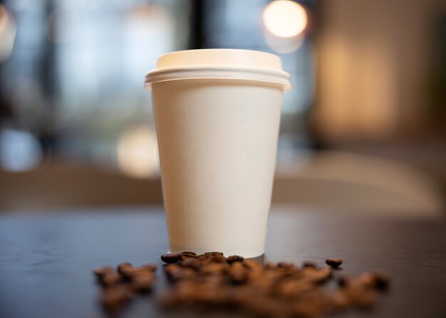 Close-up com uma deliciosa xícara de café