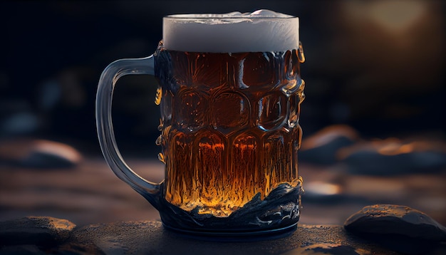 Close-up da gota de cerveja espumosa na IA generativa da mesa de pub