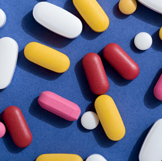 Close-up da variedade de pílulas