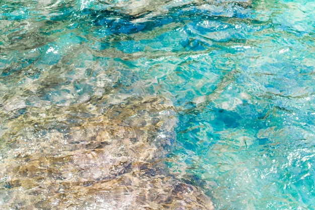 Close-up de água ondulada cristalina na praia