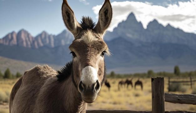 Foto grátis close-up de burro bonito pastando no prado gerado por ai