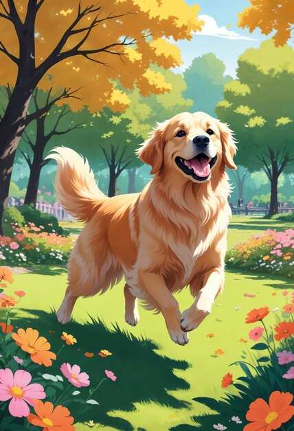 Close-up de cão ilustrado em estilo anime