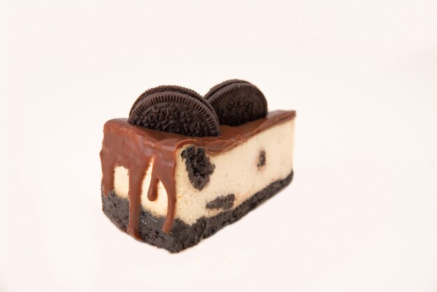 Close-up de cheesecake com creme de chocolate