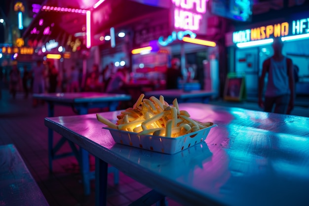 Foto grátis close-up de comida de rua à luz de néon