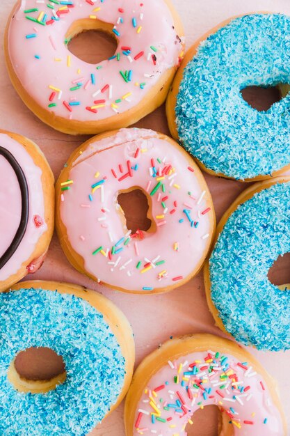 Close-up, de, fresco, colorido, donuts