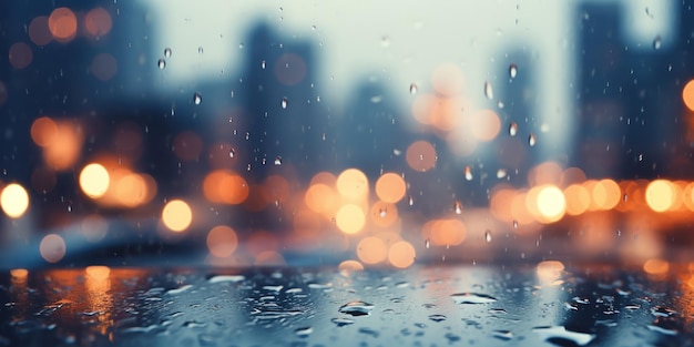 Foto grátis close-up de gotas de chuva em vidro com uma paisagem urbana por trás