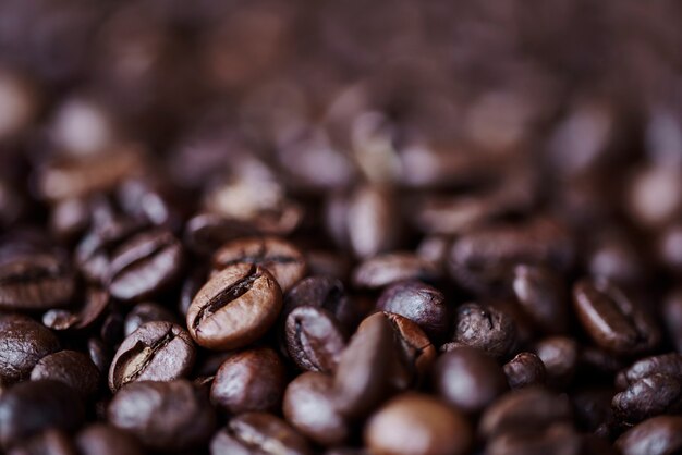 Close up de grão de café desfocado