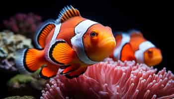 Foto grátis close-up de peixes palhaços vibrantes nadando em recifes de coral gerados pela ia