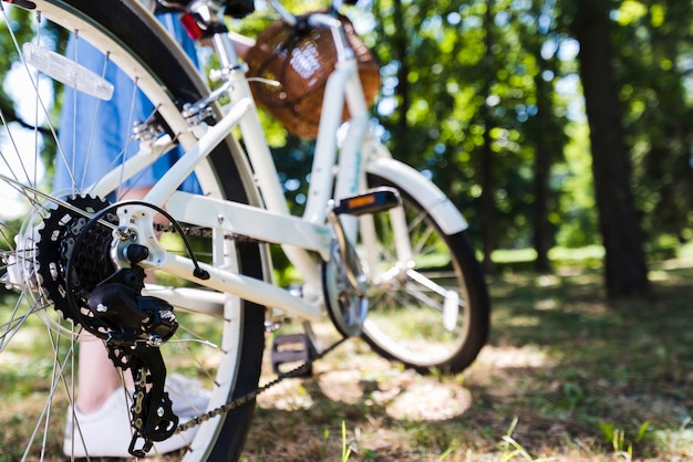 Foto grátis close-up, de, roda traseira, de, um, bicicleta