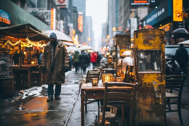 Foto grátis close-up de um homem de nova york passando por móveis antigos na rua