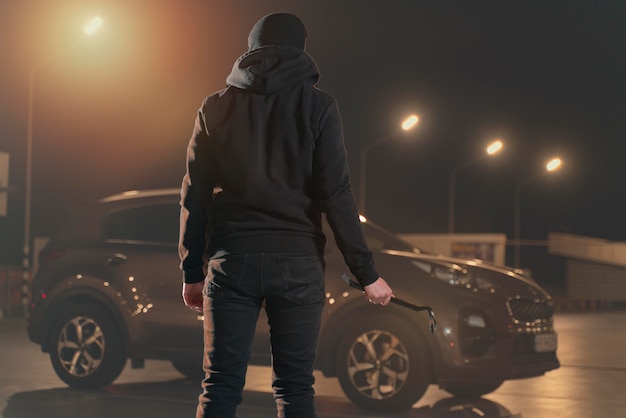 Foto grátis close-up de um homem tentando arrombar um carro