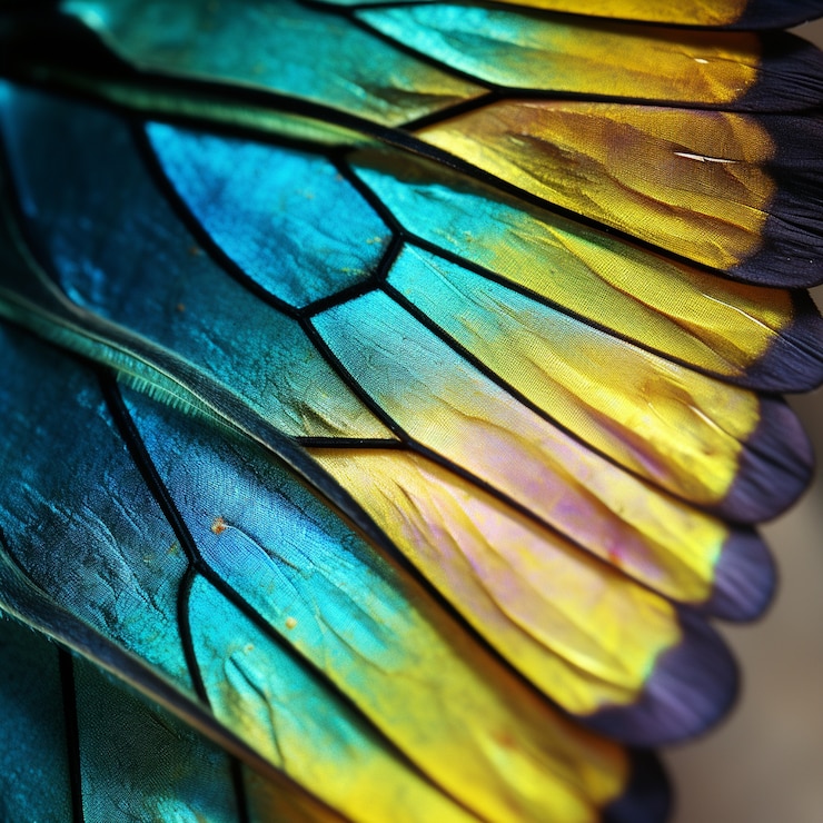 Foto grátis close-up de uma borboleta azul e amarela