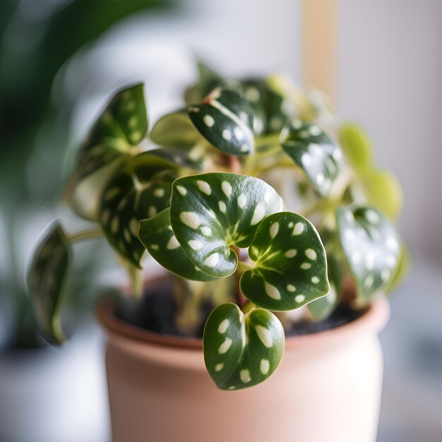 Foto grátis close up de uma pequena planta verde em uma panela no peitoril da janela