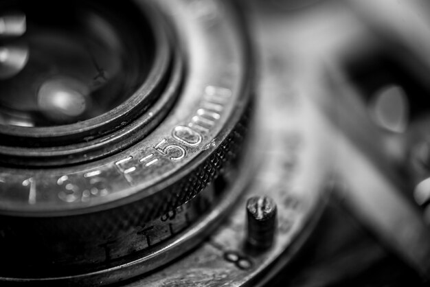 Close up de uma velha câmera de filme retro