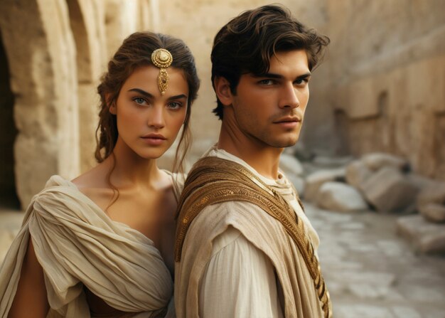 Close-up do casal da Grécia antiga