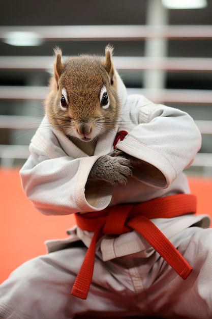 Close-up do esquilo a fazer artes marciais