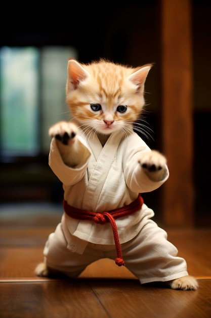 Close-up do gato a fazer artes marciais