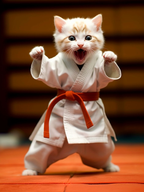 Foto grátis close-up do gato a fazer artes marciais