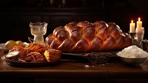 Foto grátis close-up em prato challah para hanukkah